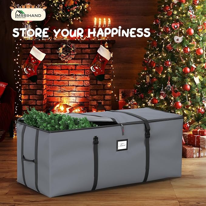 Mrrihand Christmas Tree Storage Bag, Large Artificial Christmas Tree, Anti-Tear Heavy-Duty 600D Oxford Cloth Christmas Tree Storage Box with Handles, Christmas Tree Storage Container (Grey, 9Ft)