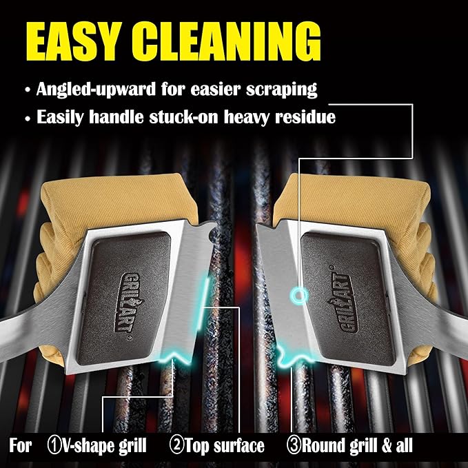 GRILLART Grill Brush for Outdoor Bristle Free - Reinforced Grill Scraper BBQ Brush - Replaceable Head Barbecue Grill Cleaning Brush - Safe BBQ Accessories Grill Tools for Men/Dad - Deep Clean