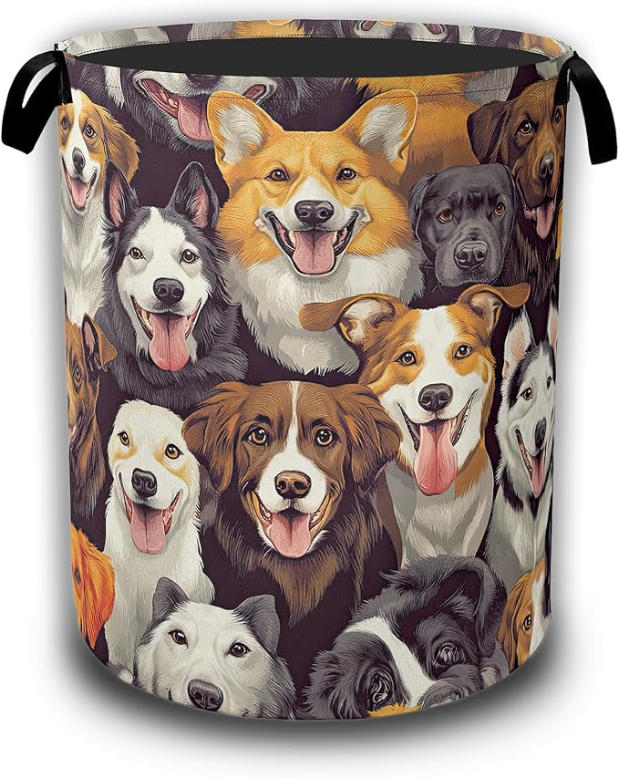 Laundry Hamper,Cute Dogs Collapsible Laundry Baskets Waterproof Oxford Cloth With Handles,Clothes Storage Bucket Toy Organizer For Bathroom/Nursery/Bedroom 16" x 20.8"