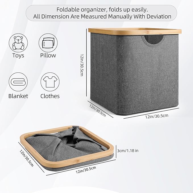 Cube Storage Bin 12 Inch -2 Pack,Collapsible Cube Storage Organizer with Handles,Fabric Storage Bins for Cubes Storages,Square Baskets for Organizing,Storage Bins for Shelve