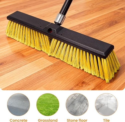 18 Inches Push Broom Outdoor，Commercial Broom Brush，Stiff Bristle Brush with 61.8 inches Long Handle for Patio Garage Deck Street Shop Warehouse Lawn Driveway -2 Pack