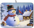 Christmas Snowman Kitchen Drying Mat - Winter Snow Cardinals Pine Trees Dish Drainer - Large Microfiber Absorbent Fast Drying Pad for Kitchen Countertop 1824