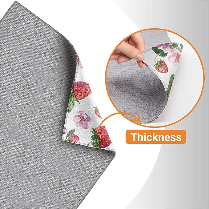 Dish Drying Mat For Kitchen Counter, Cute Watercolor Strawberries Microfiber Absorbent Dish Drainer Rack Pad Reusable Large 18x24in Drying Mat