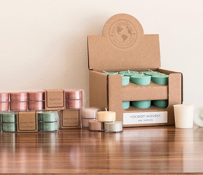 ECO CANDLE CO. Tea Light Candles, Black Tea & Honey, 10-Pack - Scents Of Spicy Tea, Nutmeg, Honey, & Orange - Recyclable Plastic Cups, 100% Soy Wax, No Lead, Hand Poured, Midwest Soybeans, .6 oz. Each