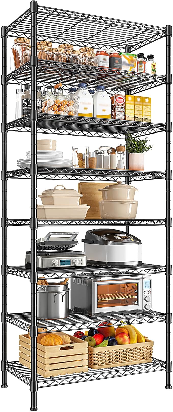 DurayLoly 8 Tier Storage Shelves Wire Shelving Unit 1200LBS,Metal Shelving Adjustable and Heavy Duty Shelves for Storage Rack,Pantry Shelves Kitchen Office Industrial Commercial 72H X 13.8D X 23.6W