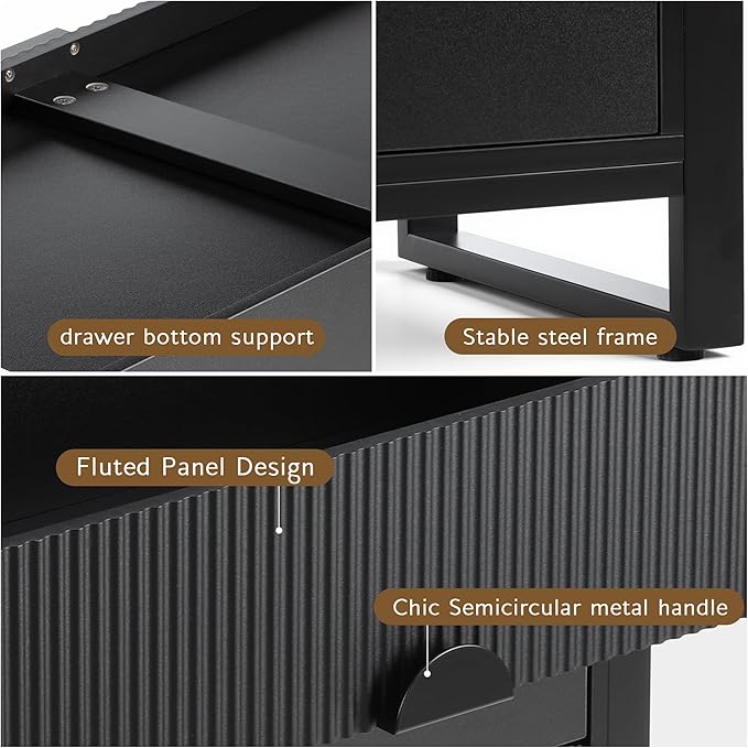 Fluted Dresser for Bedroom with 8 Drawers, 50" Wide Chest of Drawers with Raised H Legs and Curved Profile Design, Wood Closet Clothes Storage Organizer for Bedroom, Hallway, Black