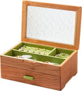 Wooden Jewelry Box, Large Size Case, Natural Solid Cherry Wood Vintage Trinket Organizer with 2-Layer Storage, Drawer, Ring Compartments, Necklace Hooks, Glass Lid, ek06-b-cherry