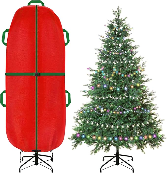 Jumbo Upright Christmas Tree Storage Bag, Upright Christmas Tree Storage Cover With Zipper & Adjustable Straps,Tear Resistant Upright Storage Christmas Tree Cover for 7.5 Foot Assembled Christmas Tree