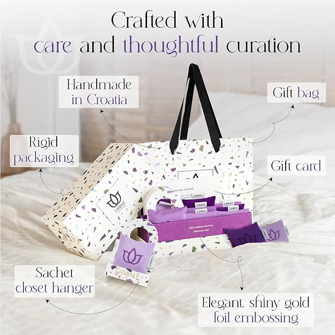 Lamiale Croatian Lavender Scented Sachets for Drawers and Closets – 12 Handmade Sachets, Natural Air Freshener, Moth Repellent, Thoughtful Gift for Her, Valentine's Day, Housewarming, Mother's Day