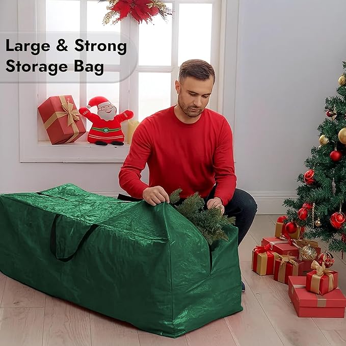 NEW 7.5 ft Christmas Tree Storage Bag – Reinforced Heavy Duty Christmas Tree Bag For Artificial Tree – Waterproof with Durable Handles & Zipper – Holiday Xmas Tree Storage Bag (GREEN)