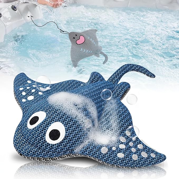 Stingray Hot Tub Scum Absorber Reusable Washable for Spa Scum Ray Floating Hot Tub Oil Absorber Cleaner Accessories for Adults (1 Pack, Ray)
