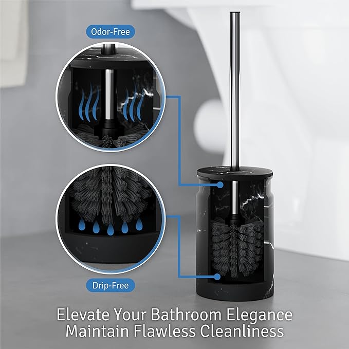 Toilet Brush and Holder Set - Toilet Bowl Brush and Holder with Sturdy Bristles for Thorough Cleaning - Concealed Matte Black Bathroom Accessories Toilet Cleaner Brush for Bathroom