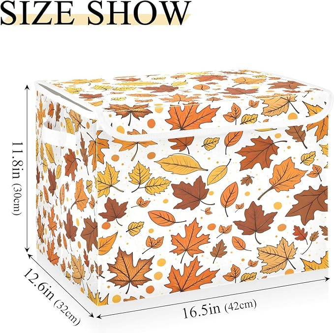 Bolaz Storage Bins with Lids and Handles,Maple Leaf Pattern Storage Box Basket with Cover Collapsible Organizer Containers for Home Closet, Shelves