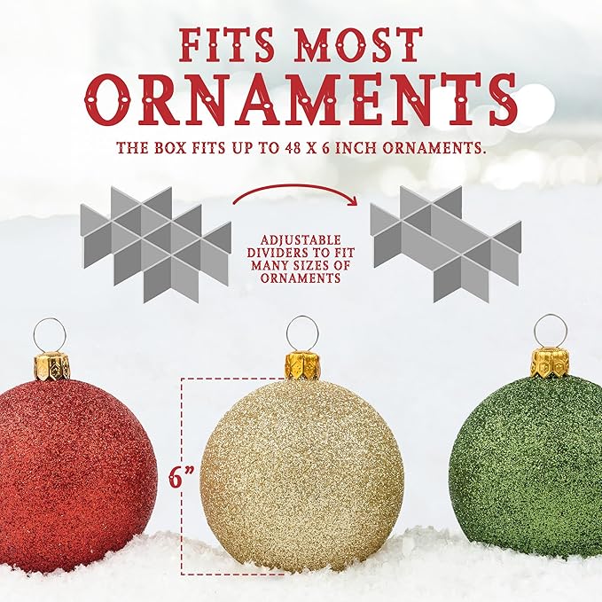 Christmas Ornament Storage Container,Box Stores Up to 54-4", Adjustable Dividers, Large Organizer Bin to Protect and Store Holiday Décor - Green