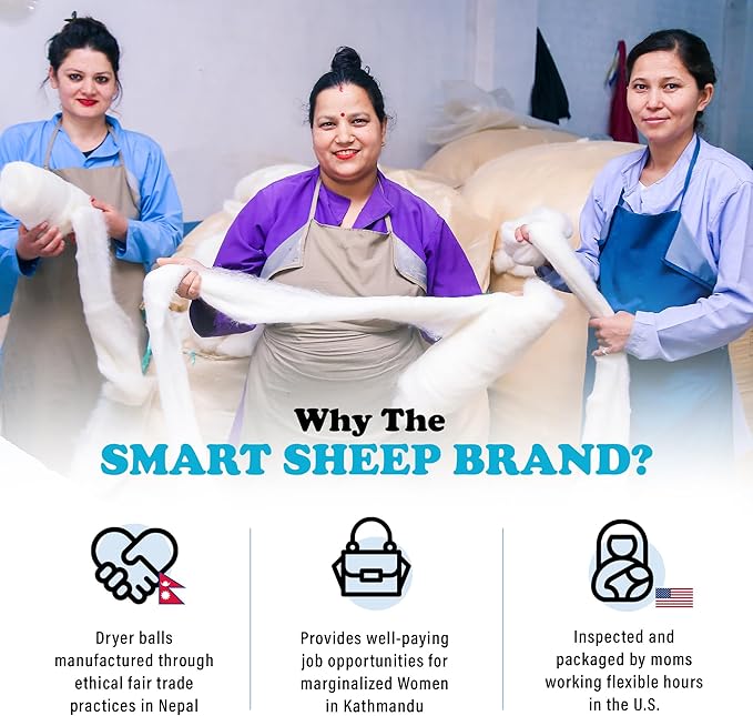 Wool Dryer Balls - Smart Sheep 6-Pack - XL Premium Natural Fabric Softener Award-Winning - Wool Balls Replaces Dryer Sheets - Wool Balls for Dryer - Laundry Balls for Dryer (Colorful World)