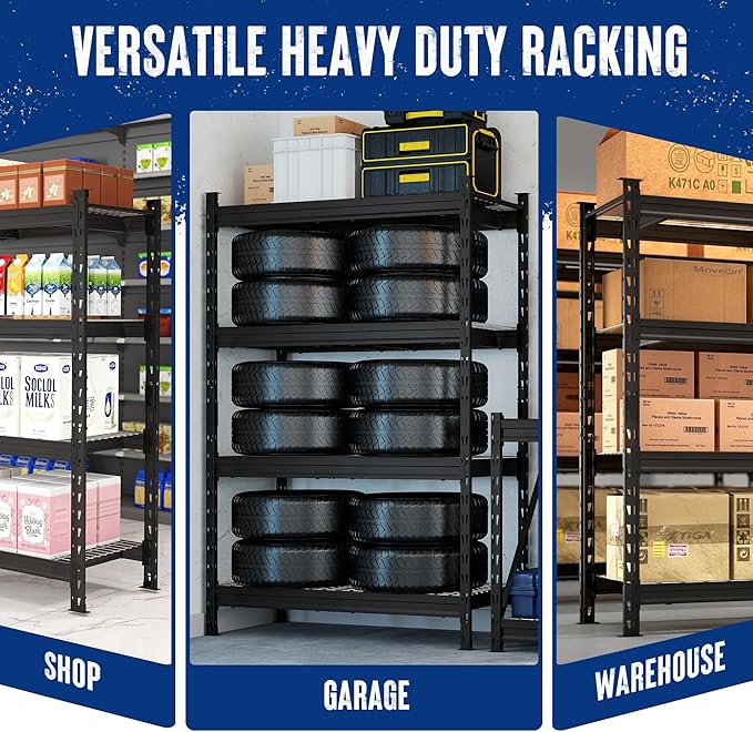 WORKPRO 77" Extra-Width Garage Shelving Units, 6400LBS Heavy Duty Utility Shelves, 4 Tier Industrial Adjustable Metal Storage Rack for Warehouse Shop Basement Organizers, 77”W x 24”D x 72”H
