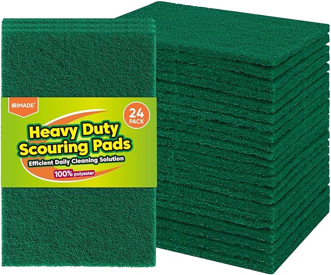 UNIMADE Heavy Duty Scouring Pads, 24Pcs Household Scour Pads for Kitchen, Garage and Outdoors, Reusable Dish Scrubber Pads for Pan and Metal Grill - Green