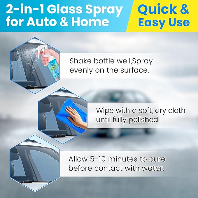LUSTRIO Glass Water Repellent and Rain Repellent Spray, Hydrophobic Coating for Car Windshield, Auto Glass, House Windows, Mirrors, Long-Lasting Waterproof Protection 4oz/120ml