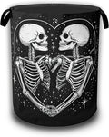 Halloween Funny Skeleton Laundry Basket,Waterproof Foldable Cute Skull Heart Laundry Hamper,Dirty Clothes Basket, Linen Bin Storage Organizer Collection 16" x 20.8"