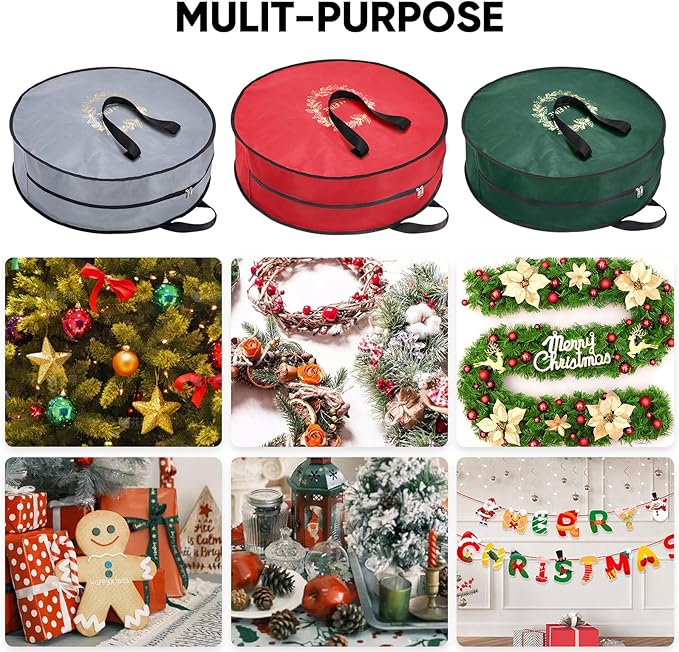 BALEINE 1 Pack Wreath Storage Container, Christmas Wreath Storage Bag with Reinforced Handle for Holiday Xmas (Red, 36"X8")