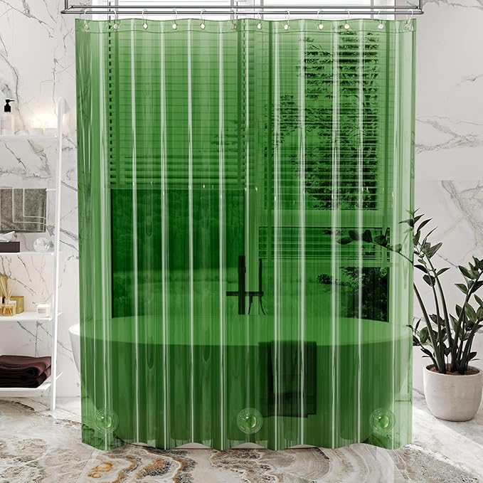 AmazerBath Premium EVA Shower Curtain Clear Pine Green, Luxury Shower Curtain Dark Green Ultra Soft, Waterproof Bathroom Curtain with 3 Weighted Stones and 12 Grommets, Recyclable Packaging