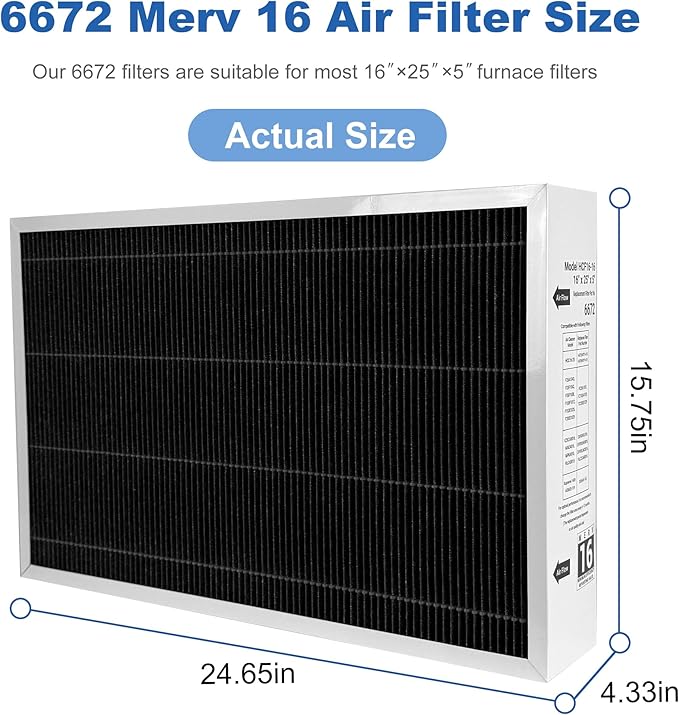 （2 Pack）X6672 16x25x5 MERV 16 Filter Compatible with Lennox X6672 and Lennox HCC16-28 Healthy Climate Carbon Clean MERV 16 Home Furnace Filter for HVAC System, Part Number HCF16-16, HCF16-10
