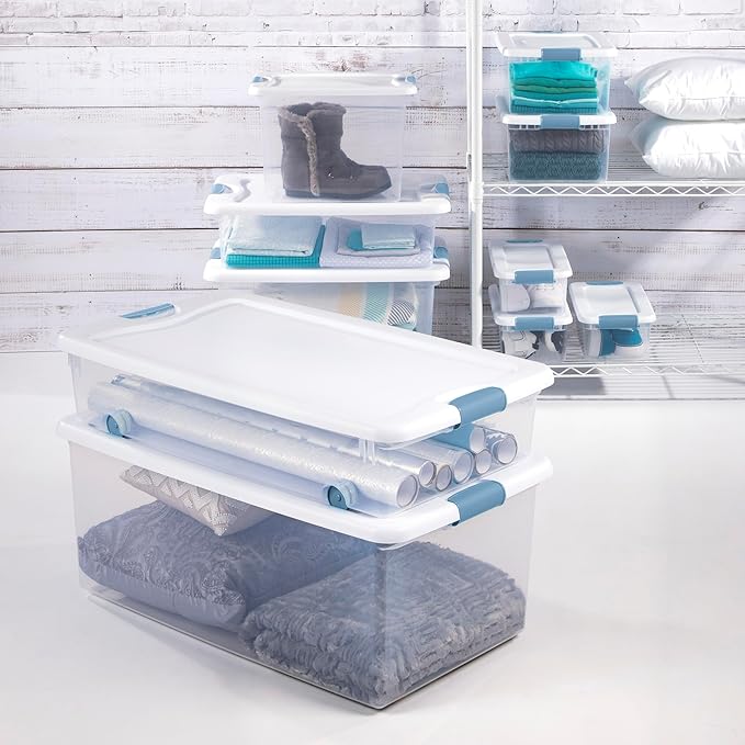 Sterilite 12-Pack Latching Box, Under Bed Storage Bins with Lids, Clear Plastic, 6 Quart - Heavy-Duty Organizing Containers for Closet, Bathroom, and Office