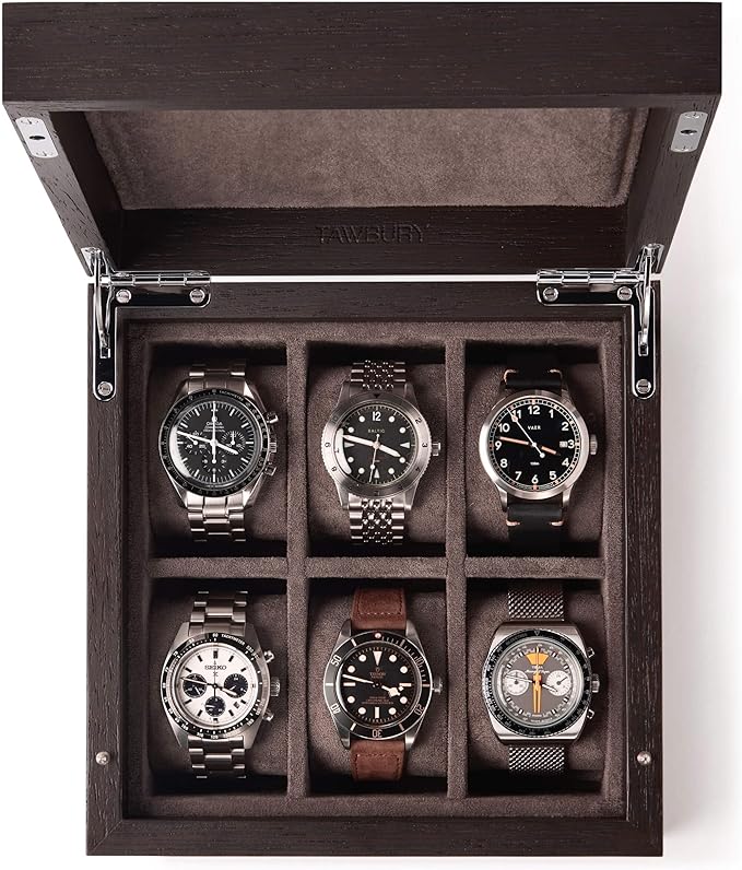 TAWBURY Wooden Watch Box for Men – 6 Watch Box Wood | Wooden Mens Watch Box Rustic | 6 Watch Case for Women & Men | Watch Collection Box for Men | Wrist Watch Storage Case for Men Wood