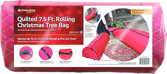 Simple Living Solutions Premium 7.5ft Quilted Rolling Christmas Tree Storage Bag. Store Disassembled 7.5 Artificial Christmas Trees or Holiday Supplies