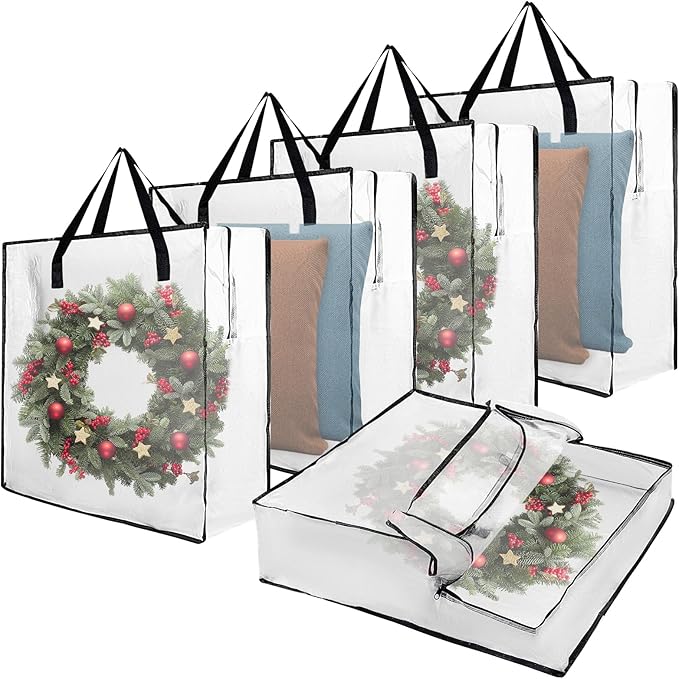 5 PCS Wreath Storage Container - 25 inch Christmas Wreath Storage Bag for Holiday Decorations, Container for Home Storage Durable Polyester with Handles