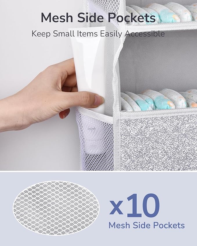 ULG 1 Pack Over Door Organizer with 5 Large Pockets 10 Mesh Side Pockets, Upgraded Linen Texture Over The Door Storage, 44 lbs Weight Capacity Hanging Storage Organizer, Light Gray