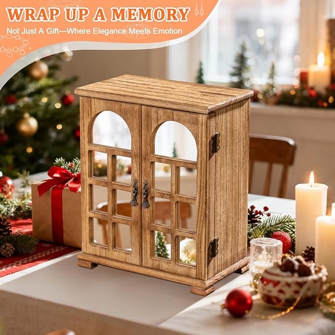 Jewelry Box Organizer, Farmhouse Wooden Jewelry Boxes for Women Girls, 6 Layer Jewelry Case Storage with Bracelet Holder Display Hooks for Necklaces Earrings Rings Bracelets (Carbonized Brown)