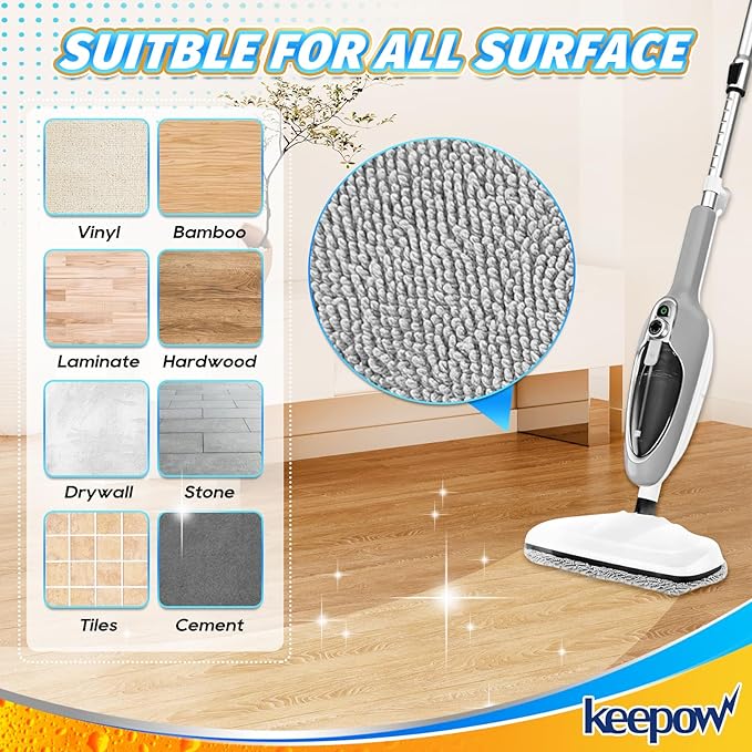 KEEPOW Steam Mop Pads Compatible with GorFanty GF-6610B/GF-6610, Compatible with Mxnsewr, Fit for Neugo NE033/NE033M Steamer Mop, Microfiber Absorbent Steam Mop Replacement Pads for Multi-Surface