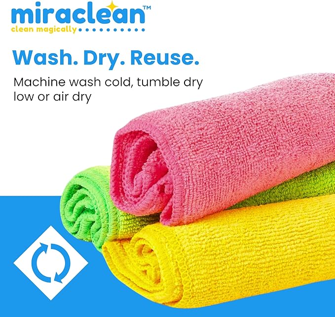MIRACLEAN Microfiber Cleaning Cloth 12 Pack - 12 x 12 inches - Rags for Cleaning House Streak-Free Wipes for Screens, Dusting & Appliances - Premium Microfiber Cleaning Cloth