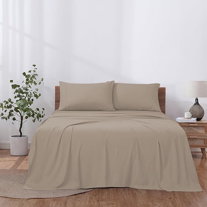 Modern Threads Soft Microfiber Solid Sheets - Luxurious Microfiber Bed Sheets - Includes Flat Sheet, Fitted Sheet with Deep Pockets, & Pillowcases Khaki California King