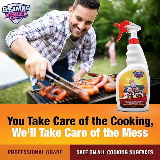 CLEANING HEROES Oven and Grill Cleaner, 32 Fl Oz - BBQ Cleaner and Degreaser - Perfect for Air Fryers, Stoves, Baked-On Grease and Food Buildup