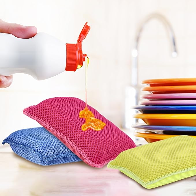 Microfiber Non-Scratch Dish & Kitchen Scrubber Heavy-Duty Household Cleaning Sponges, Multi-Purpose Cleaning Supplies for Dishes and Kitchens Pack of 9