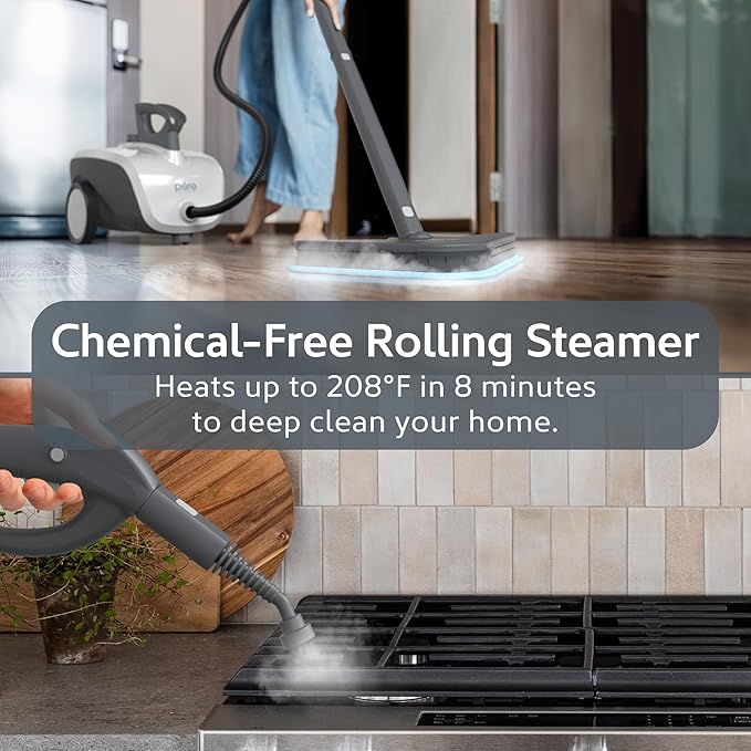Pure Enrichment PureClean XL Rolling Steam Cleaner – Professional 1.5L Multi-Purpose Heavy Duty Steamer, 17 Accessories, Chemical-Free Deep Cleaning of Floors, Upholstery, Windows, Grout, Cars & More