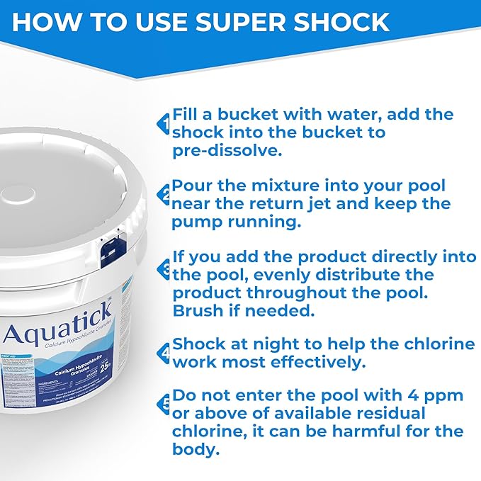 Pro-Grade Chlorine Pool Shock, 68% Cal-Hypo Granular Sanitizer, Prevents Bacteria & Algae, Restores Crystal Clear Water - Shock Treatment, Swimming Pool Chemical - 25Lb