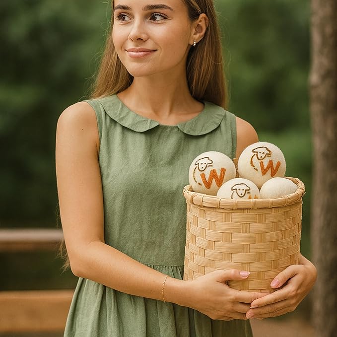 Woolly's Wool Dryer Balls – 100% Pure New Zealand Wool, Reusable Natural Fabric Softener, Reduces Drying Time & Clothes Wrinkles, Chemical-Free Dryer Balls (Pack of 6)