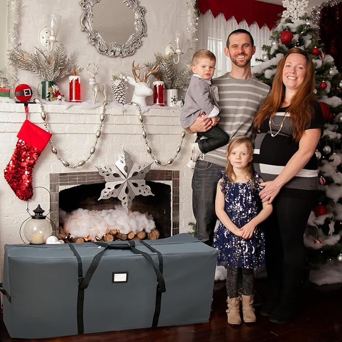 AerWo Christmas Tree Storage Bag, Large Christmas Storage Containers Fits Up to 7.5 Ft Artificial Tree, Durable 600D Oxford Christmas Tree Bag, Christmas Tree Storage Box with Zipper and Handles(Gray)
