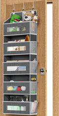 XyVoltic 5-Tier Over The Door Storage Organizer with 10 Side Mesh Pockets, 48 lbs Load Capacity, 3 Hooks Design, Door Hanging Organizer with Clear Windows for Bathroom, Bedroom, Nursery, Kitchen-Grey