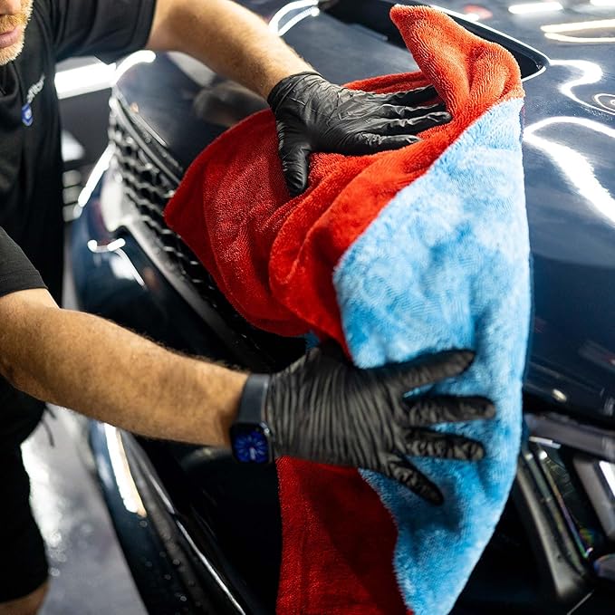 Autofiber Dreadnought Max Triple Layer Microfiber Car Drying Towel, Twist Pile, 1400GSM - 1 Pack, Blue/Red (20 inch x 40 inch)