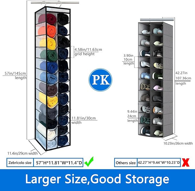 Zebricolo Closet Organization, 24 Section Hanging Closet Organizer, Space Saving, College Dorm Essentials, Heavy Duty Hooks Up to 45 Pounds, White/Black