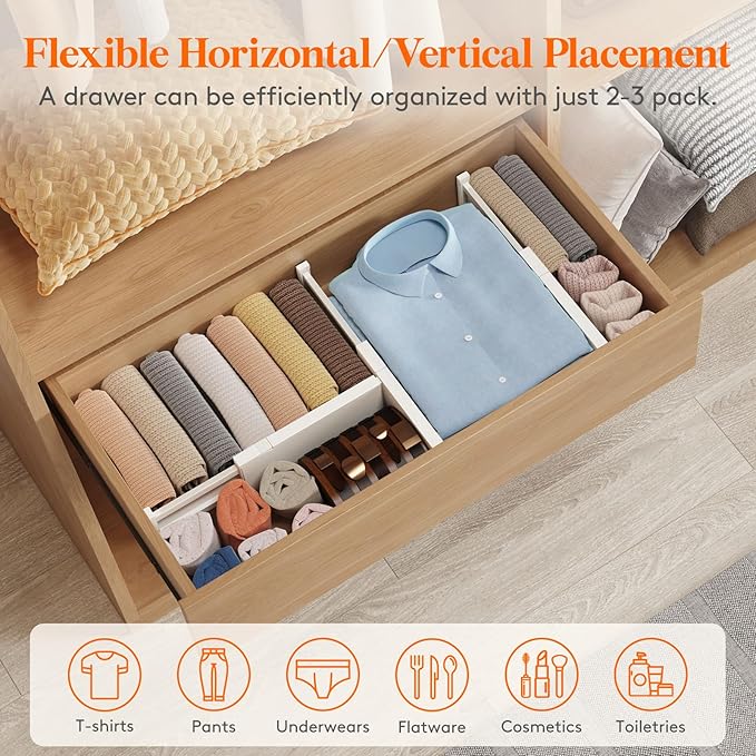 Lifewit 4 Pack Drawer Dividers Plastic 4" High, 11-17" Adjustable Drawer Organizers for Clothes, Expandable Dresser Separators in Bedroom/Bathroom/Kitchen/Office Organization and Storage, Beige