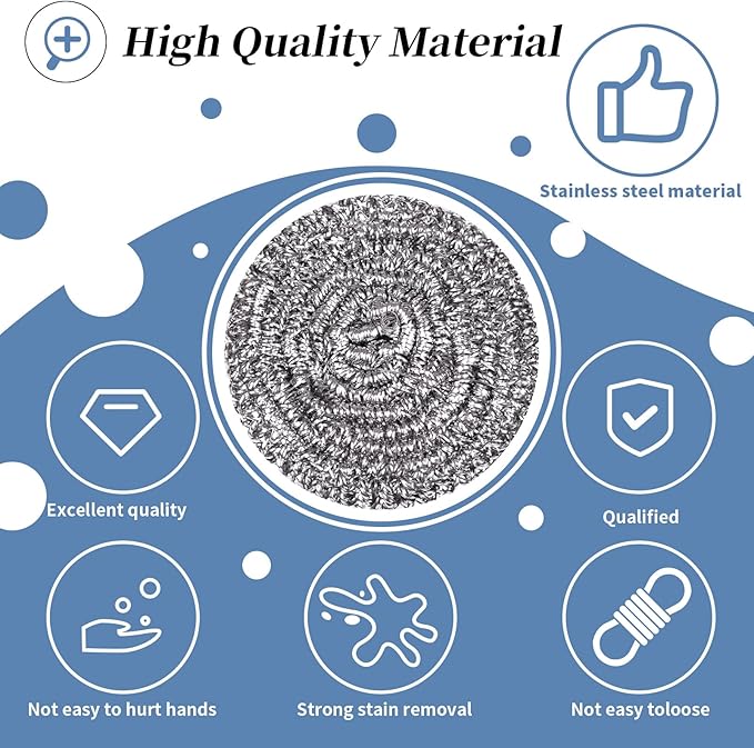 GUEICN Stainless Steel Scrubber Scrubbing Scouring Pad Sponges Clean Pot Pan and Steel Wool for Kitchen Bathroom