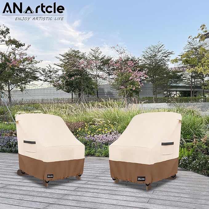 Patio Chair Covers,600D Waterproof Heavy Duty Outdoor Lawn Patio Furniture Covers,Patio Swivel Chair Covers for Outdoor Furniture,(30W x 34D x 36H inches) Beige&Brown