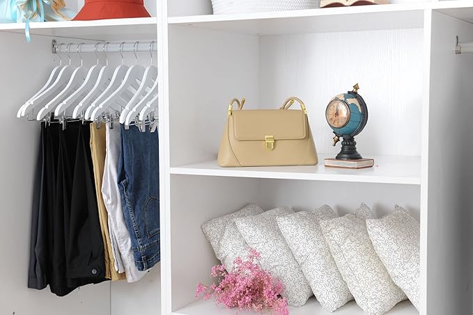 Quality Wooden Skirt Hangers with Clips 80-Pack White Pants Hangers with Adjustable Chrome Metal Clips, Swivel Hook, Coat, Jacket, Blouse Suit Hangers (White, 80)