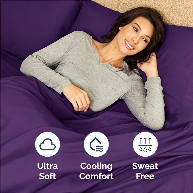 Cal King 6 Piece Sheet Set - Comfy Breathable & Cooling - Ultra-Soft Hotel Luxury Bedding Set with 8-16 Inch Deep Pockets - 1 Flat & 1 Fitted Sheet & 4 Pillowcases - Wrinkle Free & Easy Care - Purple