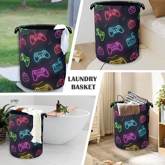 Gamepad Laundry Basket,Foldable Oxford Cloth Tote Bag Laundry Hamper Clothes Storage Bucket Organizer for Bedroom Laundry Storage Dormitories 16" x 20.8"